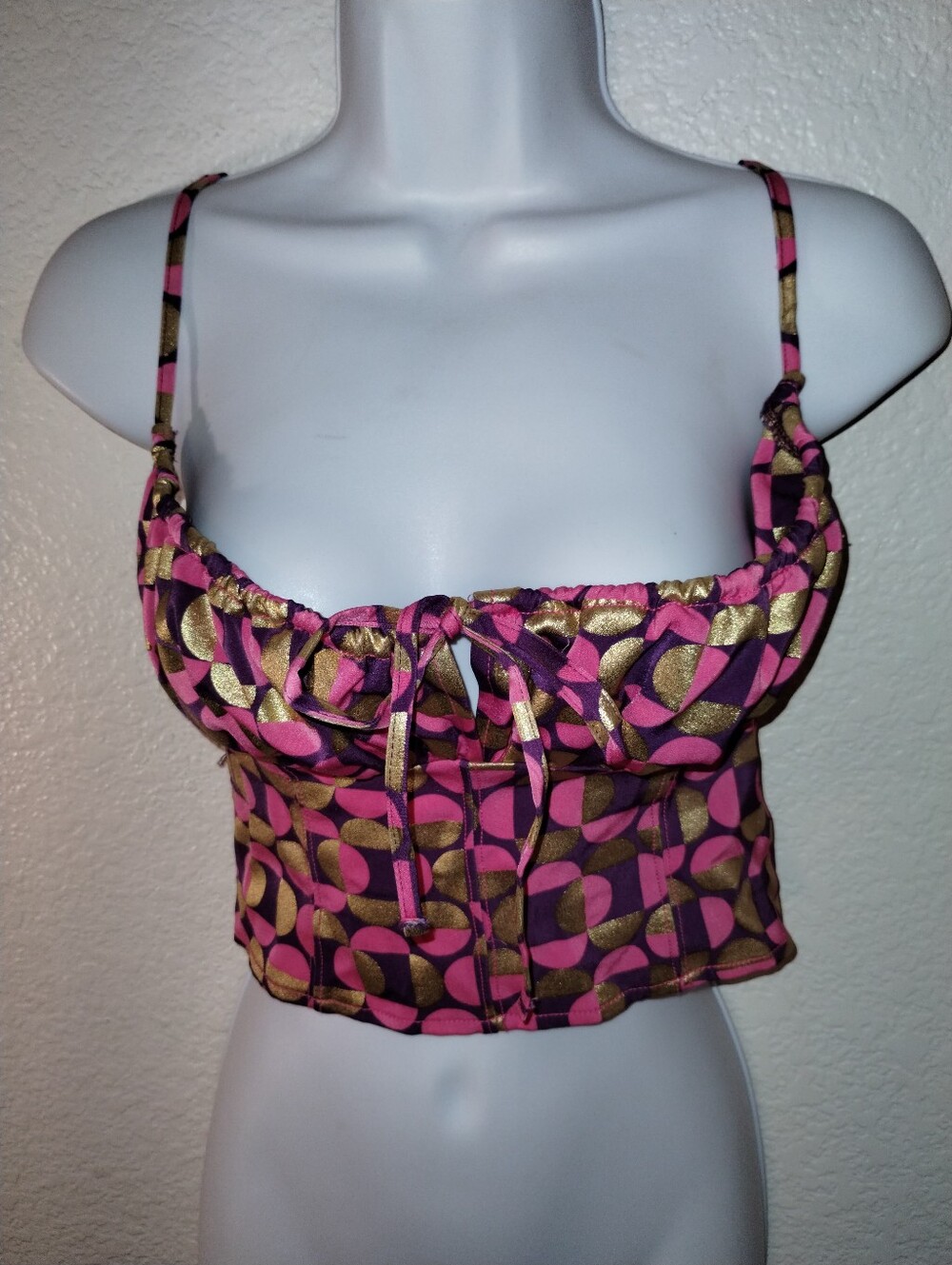 Urban Outfitters Top Pink Gold Purples Ruching Back Size Small